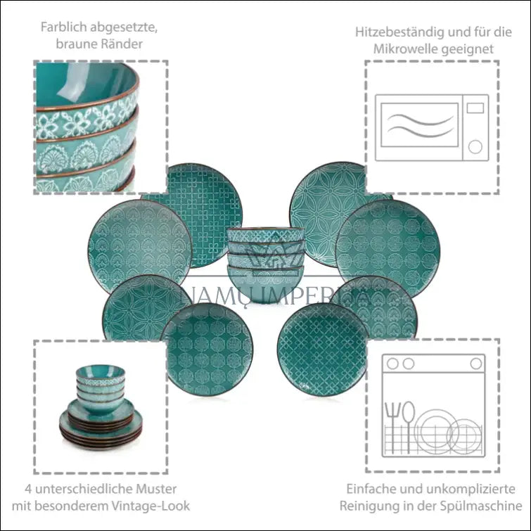 Indų komplektas (4 asmenims) DI5144 - €41 Save 60% 25-50, __label:Pristatymas 1-2 d.d., color-turkis, indai,