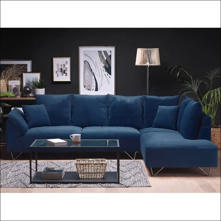 Kampinė sofa MI579 - €770 Save 50% __label:Pristatymas 1-2 d.d., color-melyna, kampai, material-aksomas,