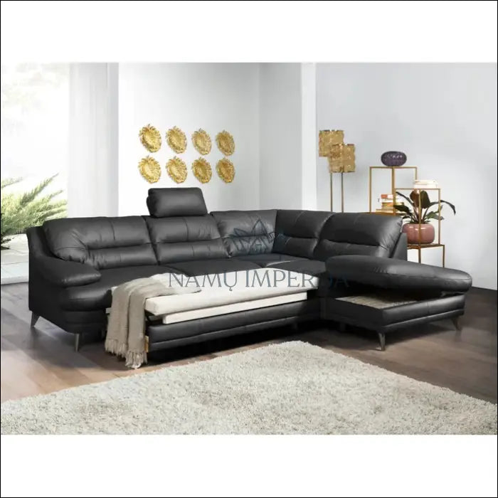 Kampinė sofa su miegama dalimi MI194 - €795 Save 50% __label:Pristatymas 1-2 d.d., color-juoda, kampai,