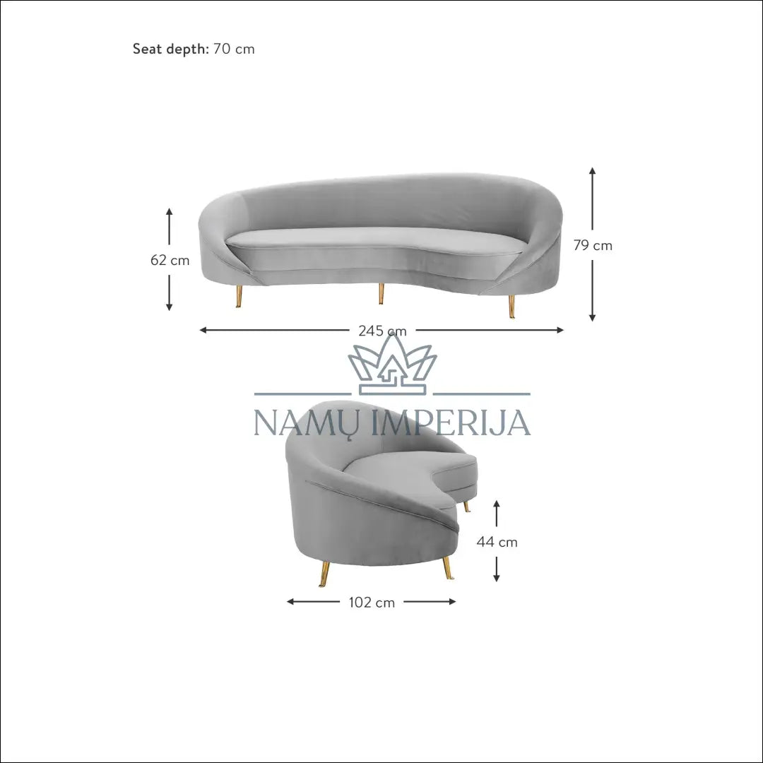 Sofa MI289 - €735 Save 65% __label:Pristatymas 1-2 d.d., color-pilka, material-aksomas, material-poliesteris,